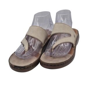 Born Sandals Womens Size 7 EU 38 Beige Leather Thong Slip On Comfort Cushioned